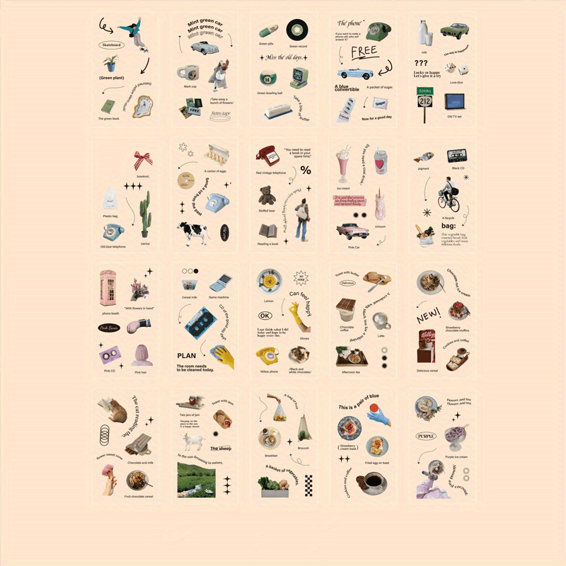 20pcs PET Flat Sticker Retro Literary Theme DIY Journal Decoration