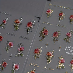 5D Embossed Rose Flower Nail Sticker Decals