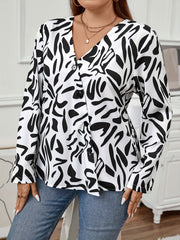  Graffiti Print Long Sleeve Button Up Blouse