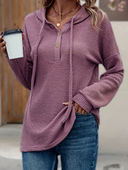 Drawstring Hooded Button Sweater Casual Solid Color