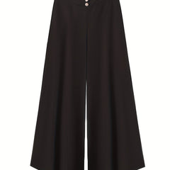  Button Decor High Rise Wide Leg Trousers