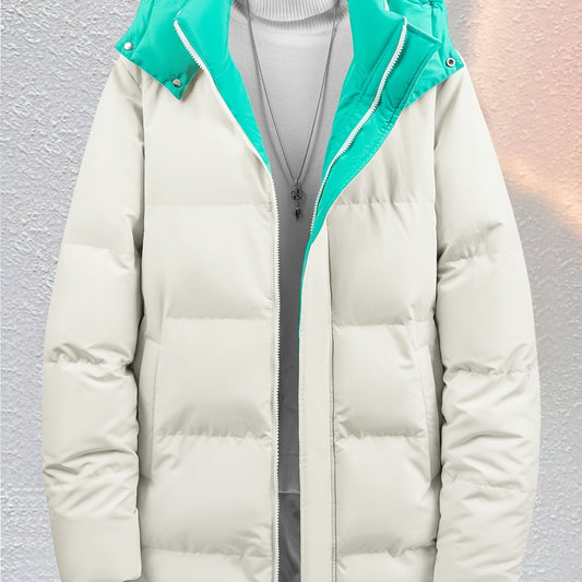 Men's Casual Contrast Cotton Padded Jacket With Hood