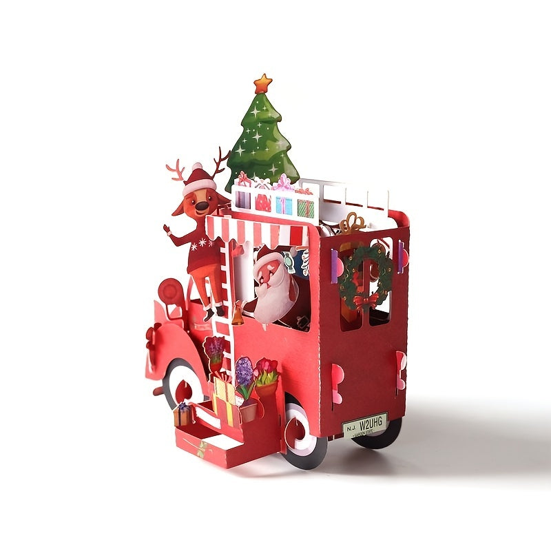 1pc Christmas Greeting Card Creative Flower Car Hollow Paper Carving