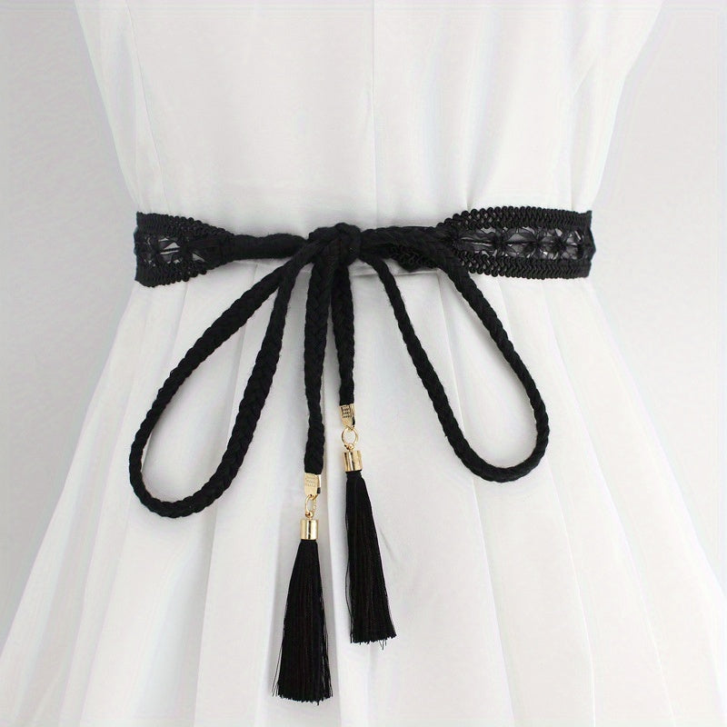 Boho Tassel Sash Belt Vintage Braided Lace Waistband