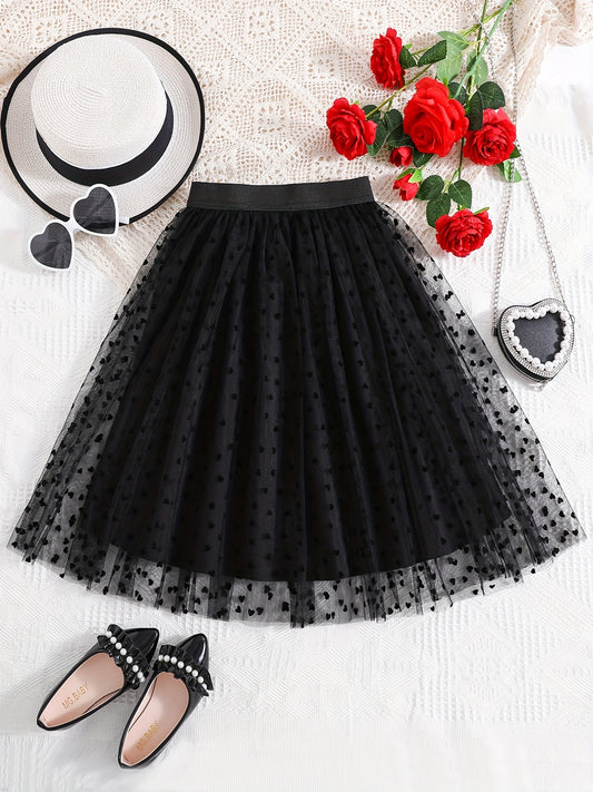 Girls Heart Graphic Mesh Tutu Skirt High Waist for Party