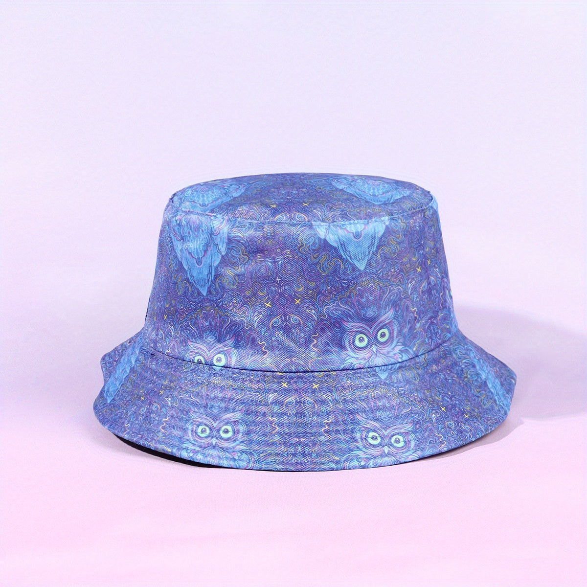 Purple Bucket Hat Buddha Lotus Mushroom Owl Print Basin Hat Halloween Anime Fish