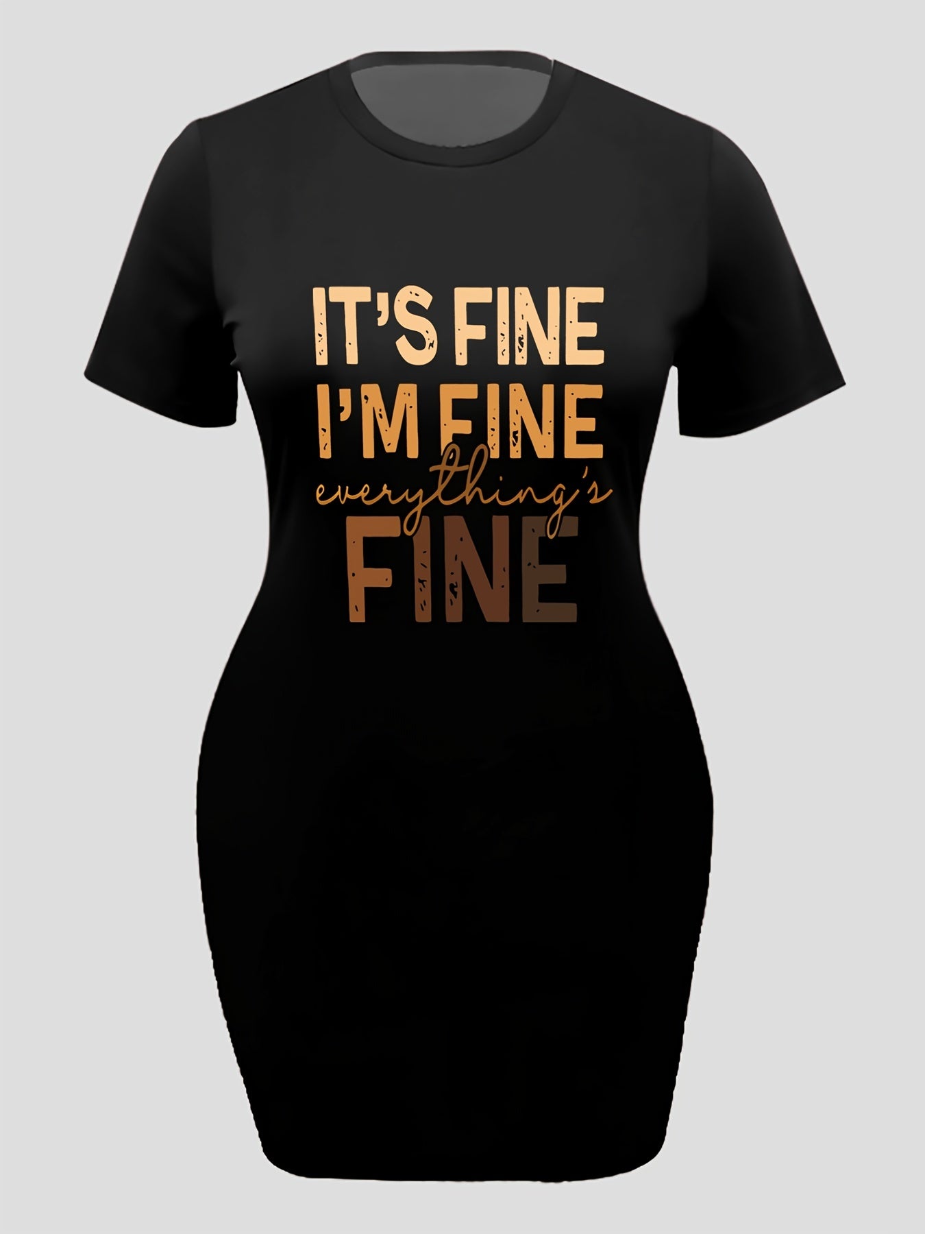 Casual Tee Dress Women's Plus Gradient Letter Print Short Sleeve