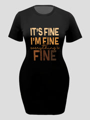 Casual Tee Dress Women's Plus Gradient Letter Print Short Sleeve