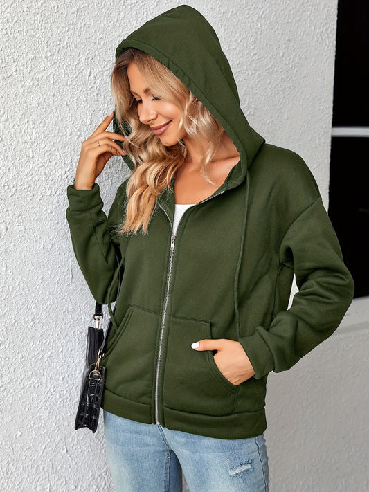 Zip Up Hoodie Kangaroo Pocket Long Sleeve