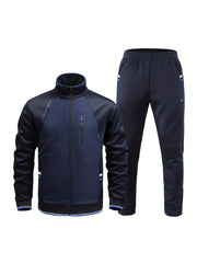 Men's Zip Jacket & Stretch Pants Set for Outdoors & Comfort