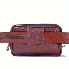 Men's Horizontal PU Leather Waist Bag Waterproof Phone Pouch