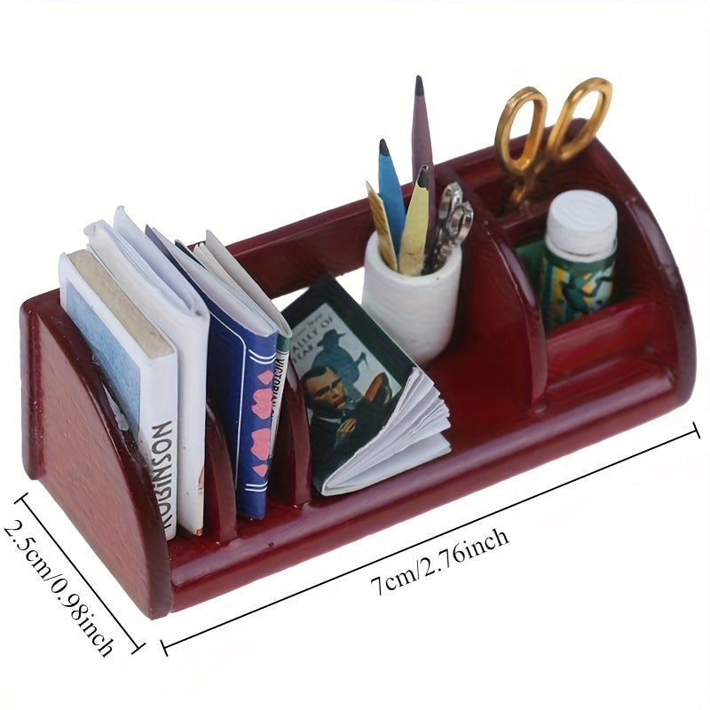 Dollhouse Wooden Bookshelf Model w/ Stationery Books