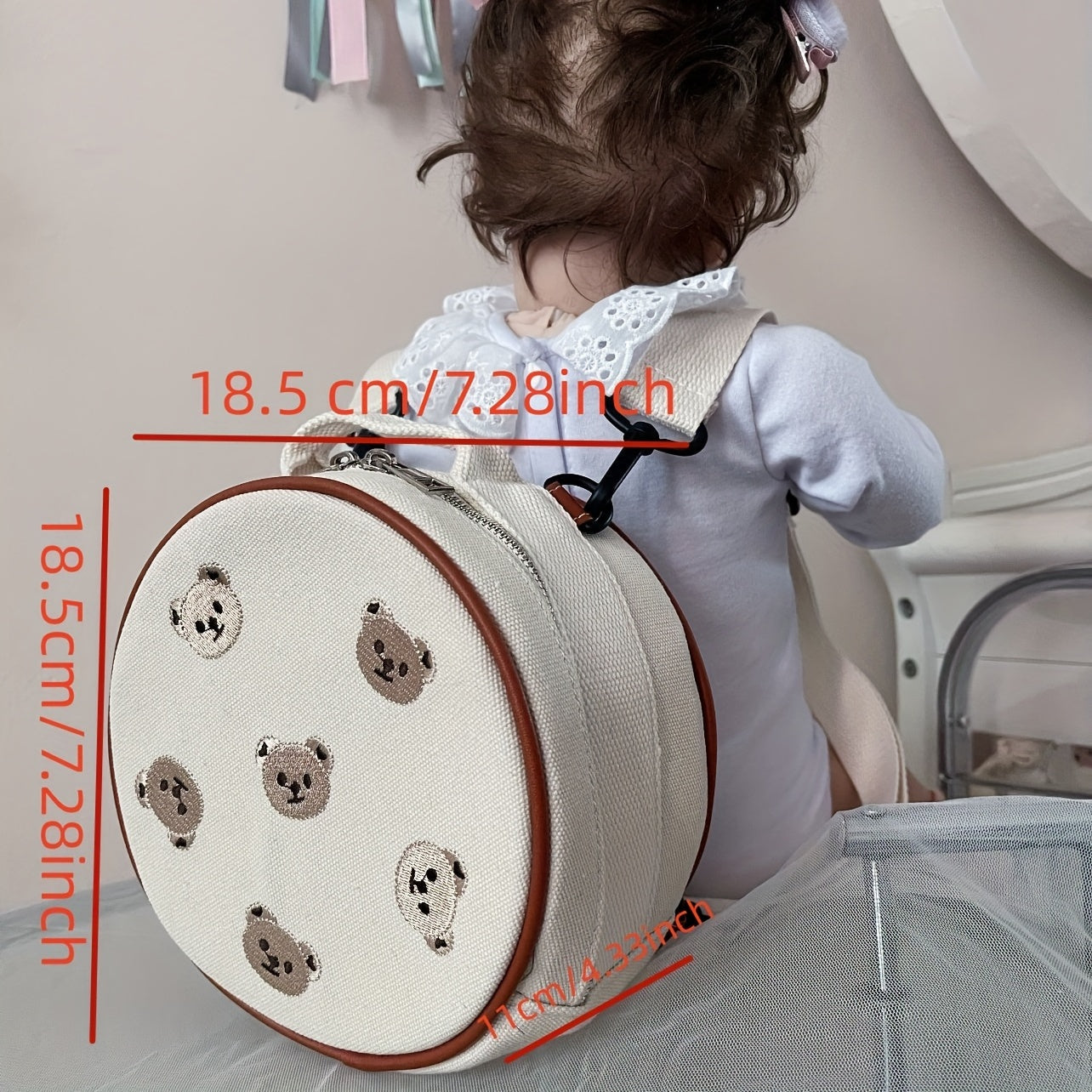 Kids Embroidery Bear School Bag Travel Backpack