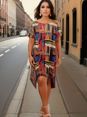  Casual Dress Women's Plus Allover Print Short Sleeve Dress