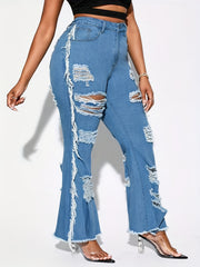  Ripped Fringe Trim Flared Leg Jeans