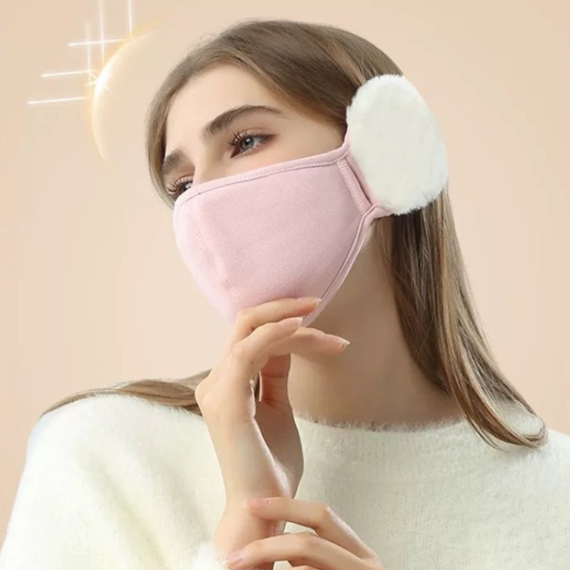 Women's Winter Ear Warmer Face Mask Pink Pom Pom Soft Warmth