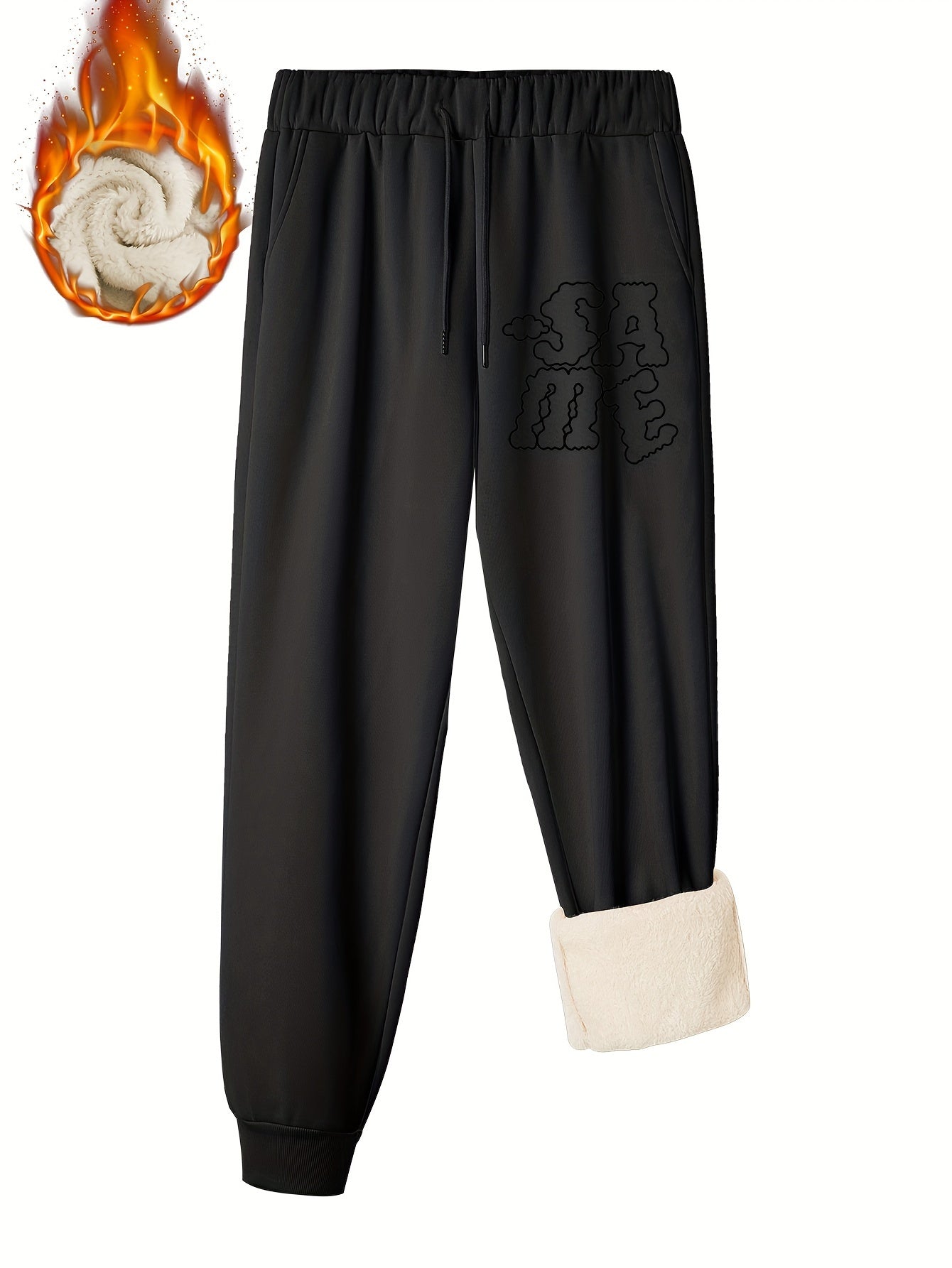 Women's Sporty Pants Plus Size Art Letter Print Liner Fleece Elastic Drawstring