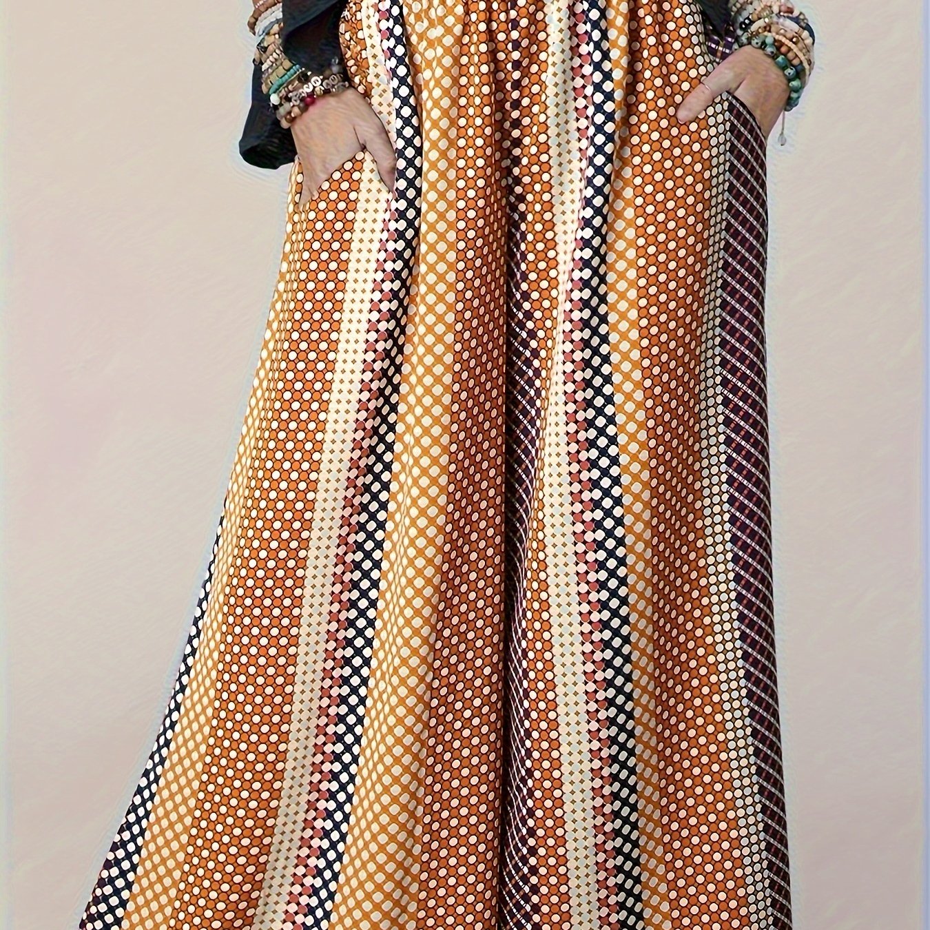  Polka Dot & Striped High Rise Wide Leg Trousers