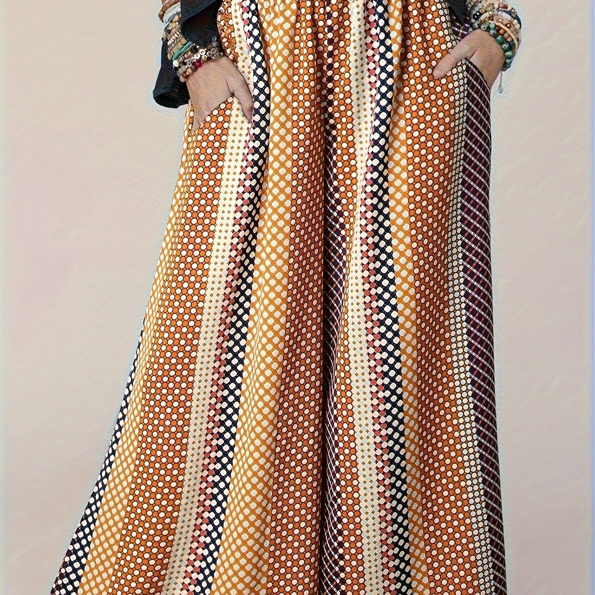  Polka Dot & Striped High Rise Wide Leg Trousers