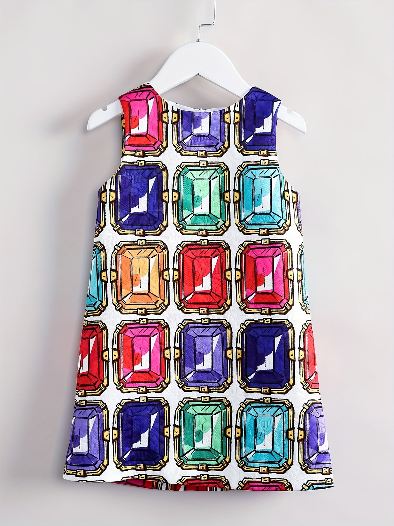 Girls' Germ Print Crew Neck Midi Vest Dress
