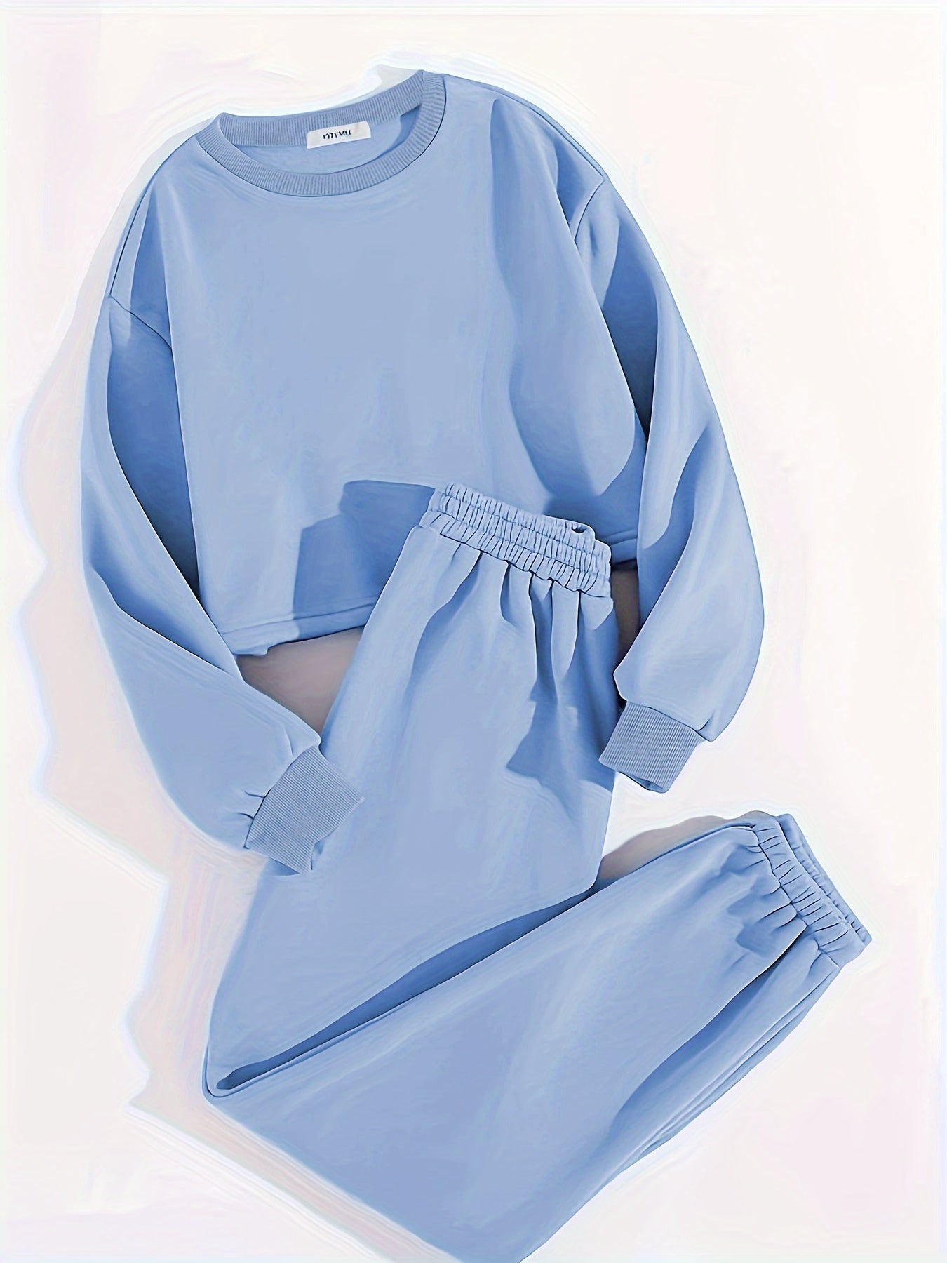  Solid Fleece Sweatshirt & Jogger Set