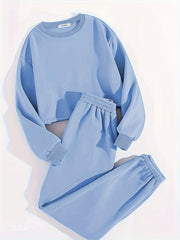  Solid Fleece Sweatshirt & Jogger Set