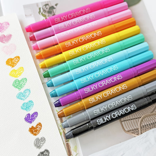 12 Metallic Twistable Crayons Washable Gel Non Toxic Easy Glide Adult Coloring