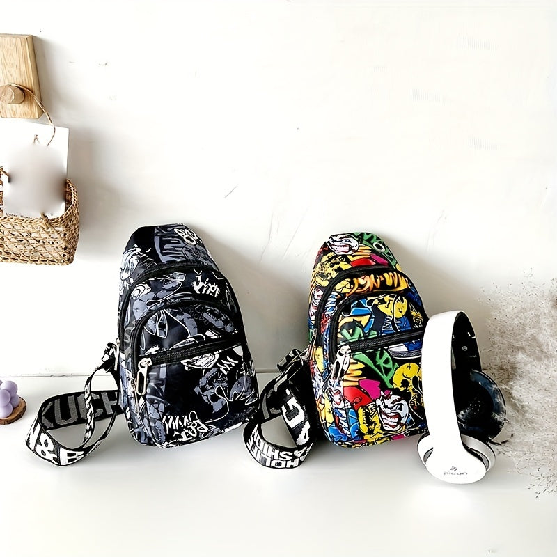 Colorful Graffiti Print Sling Mini Bag Ghost Skull Pattern for Halloween