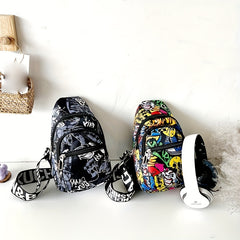 Colorful Graffiti Print Sling Mini Bag Ghost Skull Pattern for Halloween