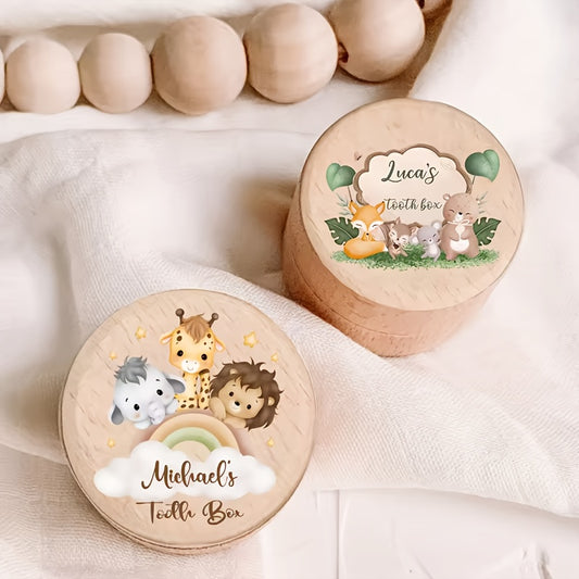 Personalized Wooden Tooth Keepsake Box for Kids Custom Animal Name Gift