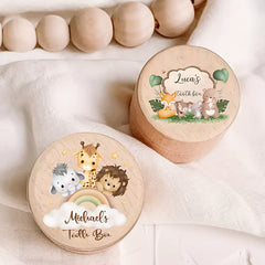 Personalized Wooden Tooth Keepsake Box for Kids Custom Animal Name Gift