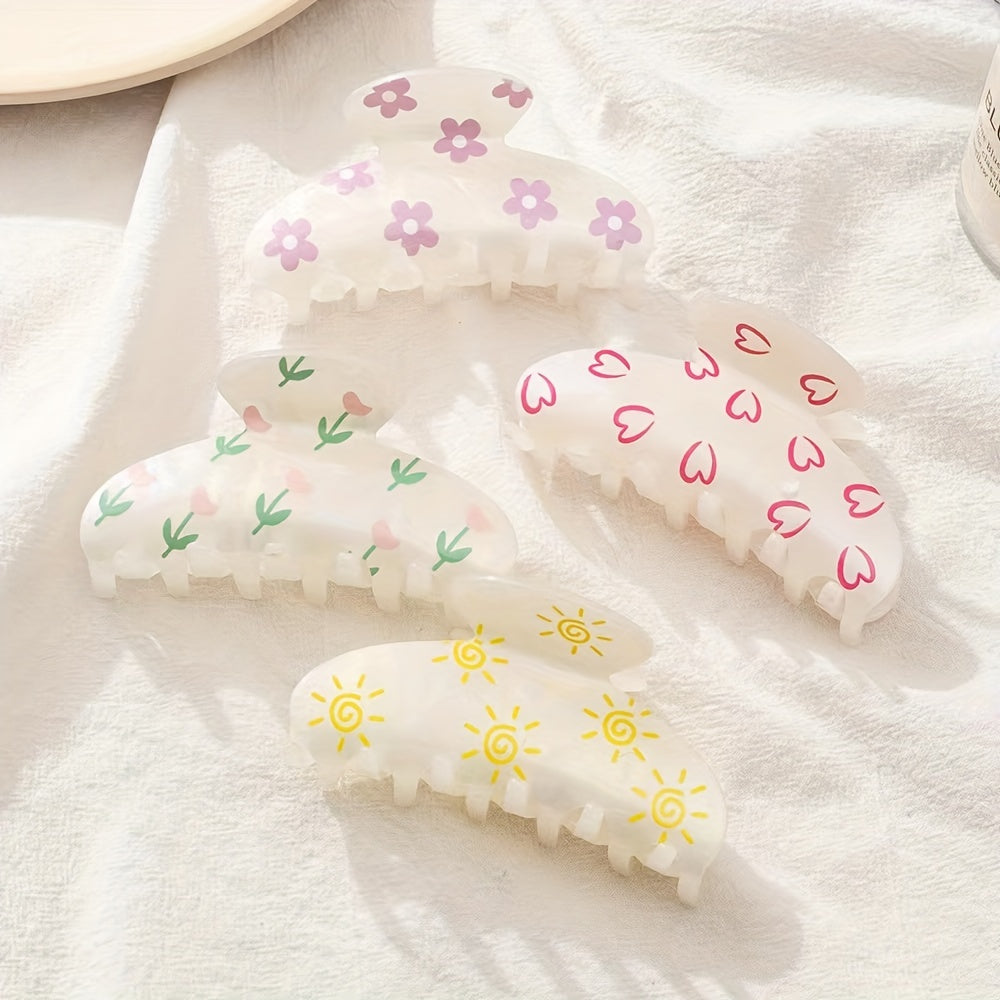 Cartoon Print Hair Claw Clip Boho Acetate Banana Clip Hair Accessory