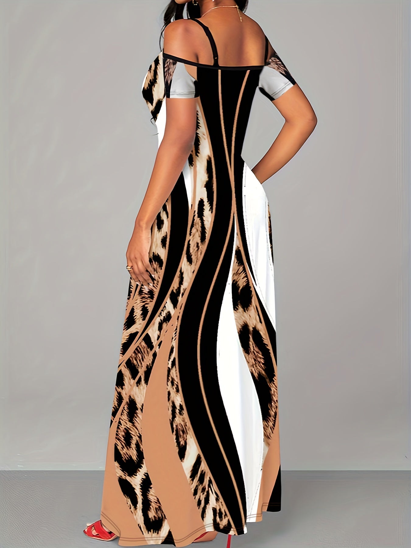 Colorblock Leopard Print Maxi Dress