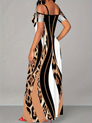  Colorblock Leopard Print Maxi Dress