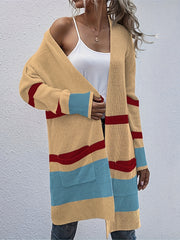  Striped Open Front Cardigan with Pockets