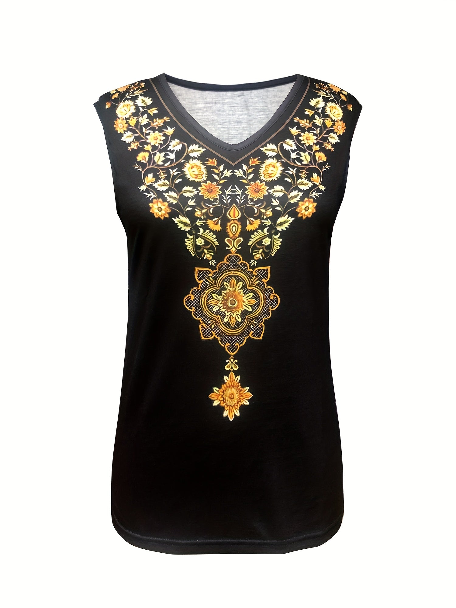 Floral Print Tank Top V-Neck Sleeveless Summer Casual Top