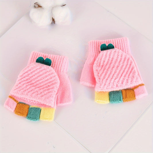 Knit Flip Open Finger Kids Gloves Warm Half Finger Boys Girl