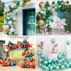 70pcs Metal Green Balloons 25.4cm Deep Green Balloons with Ribbons