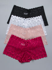 4pcs Floral Lace Boyshort Panties Soft & Comfortable Women's Lingerie