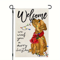 Christmas Dog Garden Flag Double Sided Golden Retriever Burlap Winter Decoration