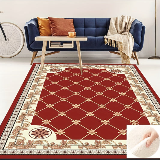 1pc Fluffy Faux Wool Area Rug Non-slip Vintage Oriental Large Carpet