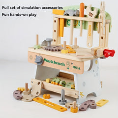 Wooden Kids Tool Set Portable Tool Bench Fun Pretend Play Set