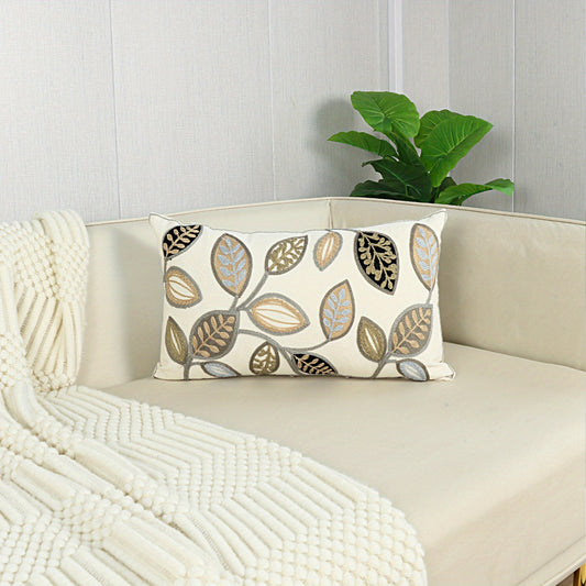 Colorful Leaves and Flowers Embroidered Pillow Cover