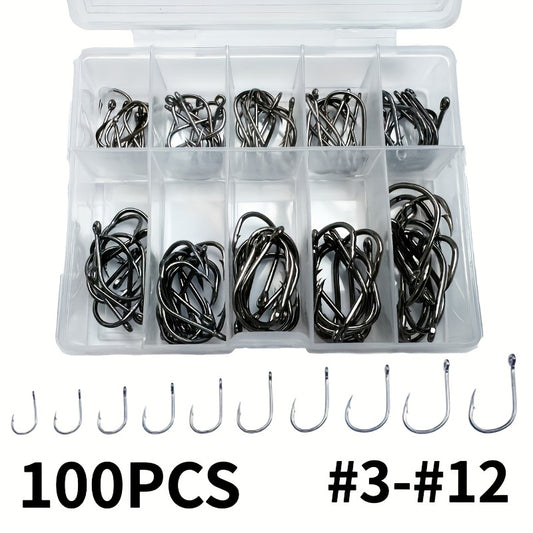 100pcs 3 12 High Carbon Steel Circle Fishing Hooks Bait Holder