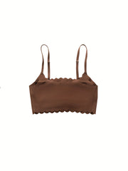 Scallop Trim Seamless Bra Wireless Everyday Bra Women's Lingerie