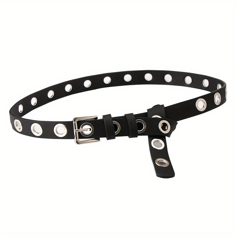 Big Eyelet PU Leather Belt Square Pin Buckle Waistband Punk Y2K Jeans Pants Belt