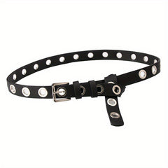 Big Eyelet PU Leather Belt Square Pin Buckle Waistband Punk Y2K Jeans Pants Belt