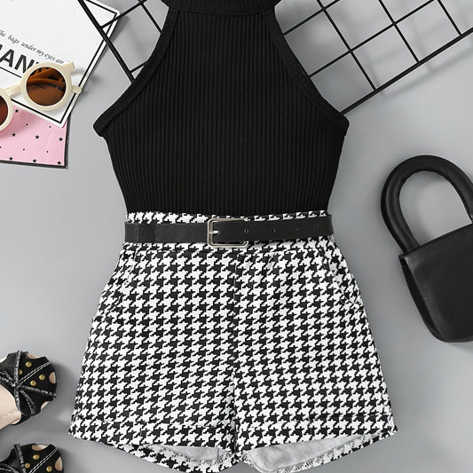 Toddler Girls Halter Top & Houndstooth Print Shorts Set