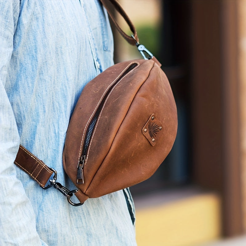 Cowhide Rugby Bag Men's Retro Crossbody Small Bag Leather Shoulder Bag