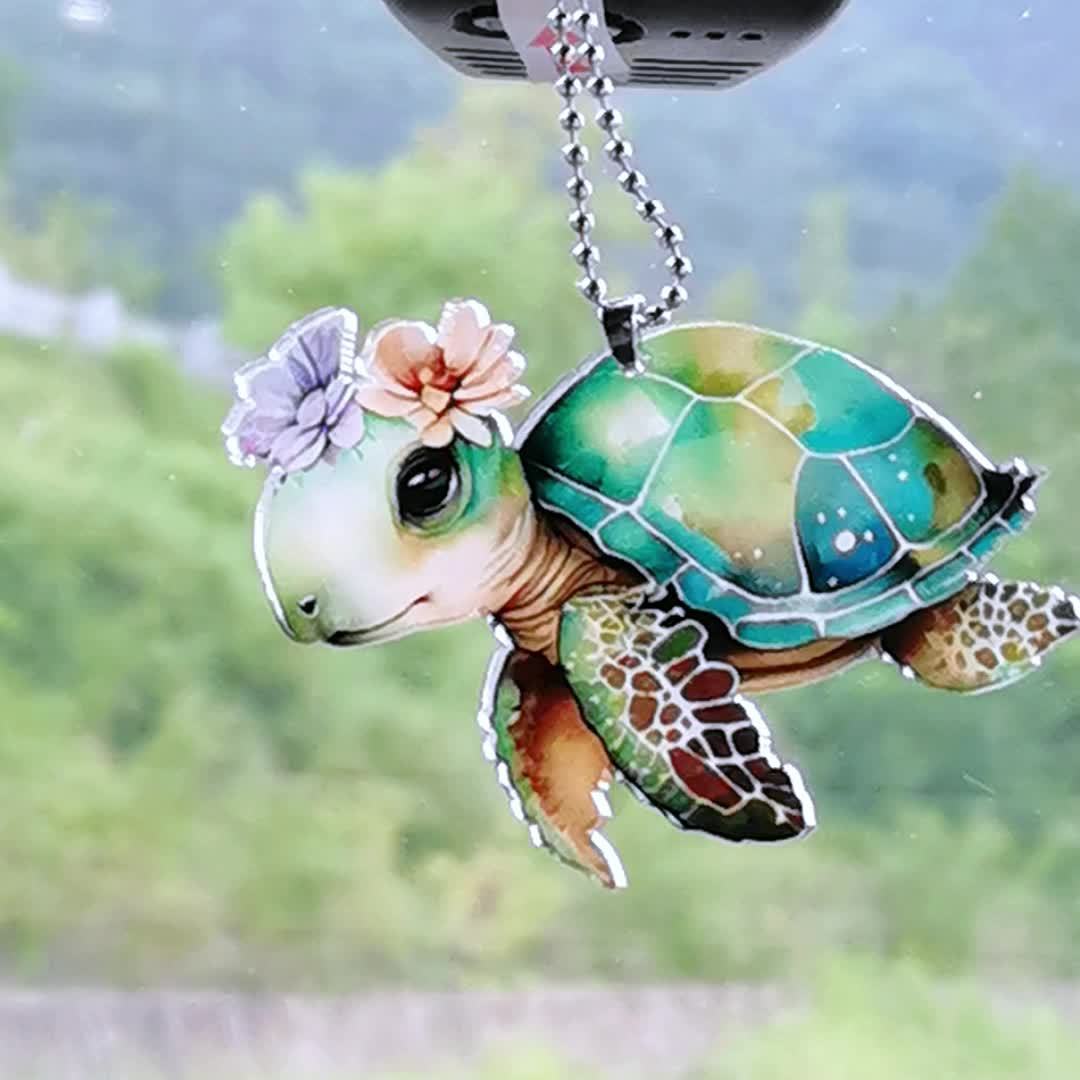 2D Acrylic Flower Turtle Pendant - Car & Bag Accessory